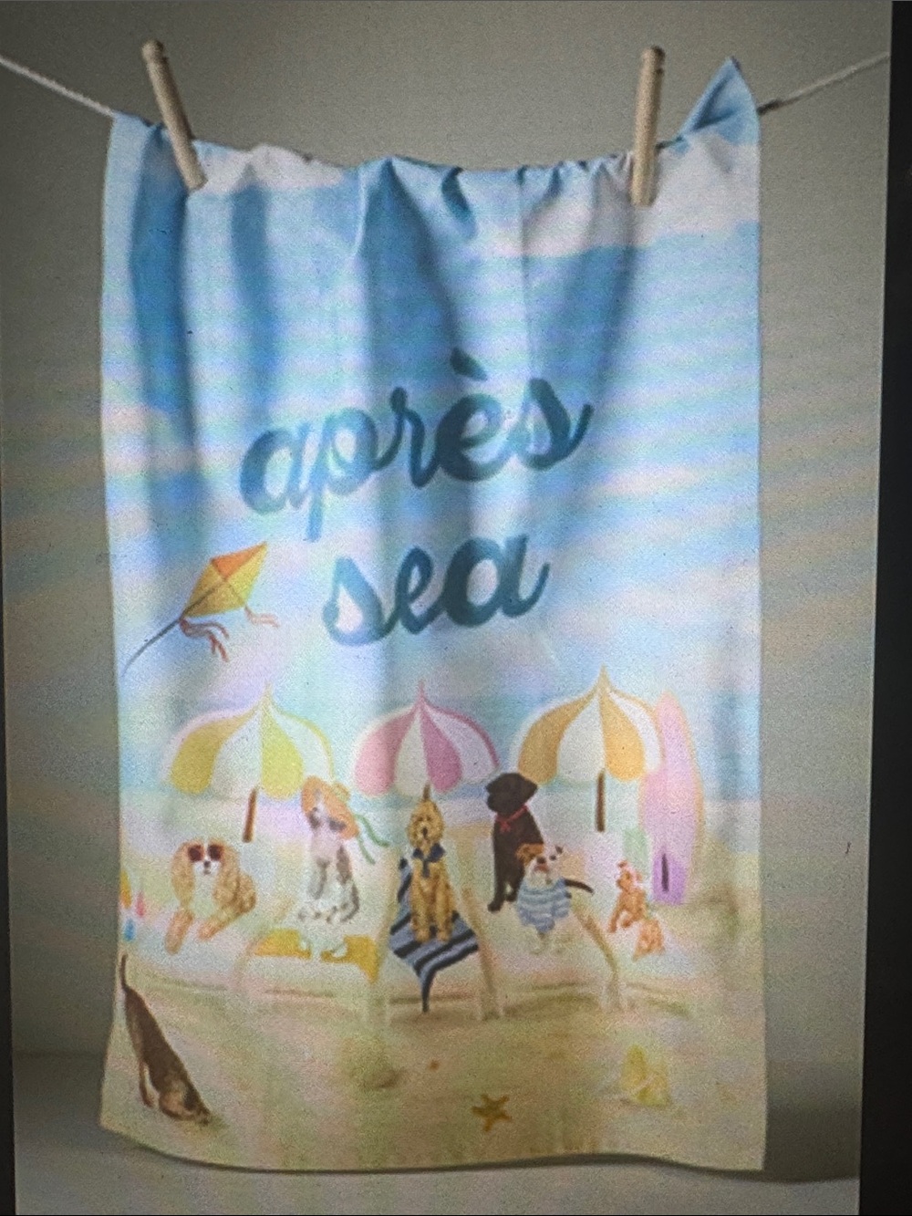 Anthropologie Light Blue 'après sea' Beach Towel with Pastel Umbrellas
